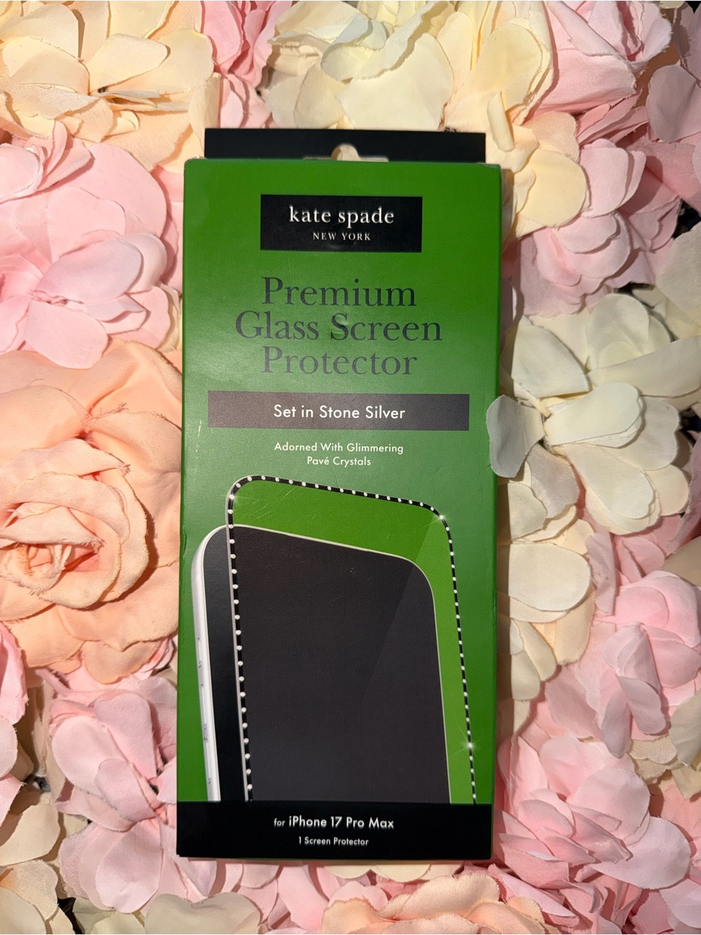 kate spade Premium Glass Screen Protector in Green with Silver Trim 17 pro Max